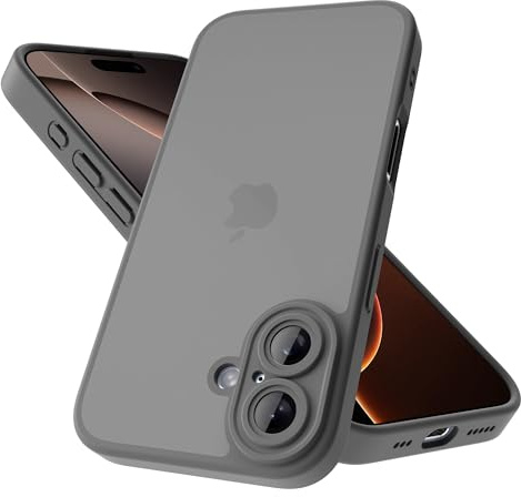 Mootobo für iPhone 16 Hülle 6,1 Zoll, Militärschutz 360° Rundumschutz, mattierte, durchscheinende Rückseite, Anti-Fingerabdruck-Schutzhülle für iPhone 16 – Grau