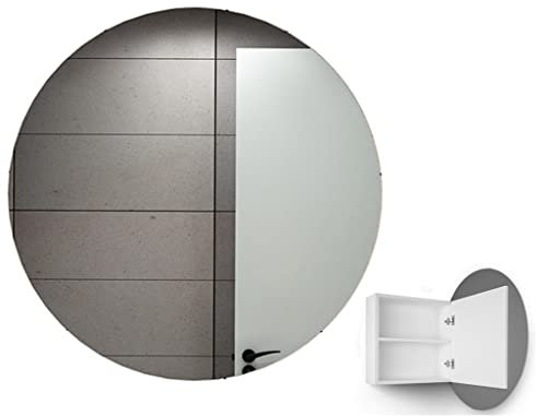 OTUEGFGFD Runder Medizinschrank, Badezimmerspiegelschrank, Wandspiegel mit Ablagefach, Aufputz- oder Unterputzmontage, 180° drehbare Installation