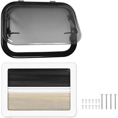 Ventana corredera grande de 550 x 400 mm, cristal aislante acrílico redondeado, doble capa, resistente a los rayos UV, con cortina de malla de privacidad para caravana, caravana, remolque