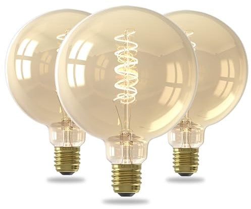 CALEX LED Lampe E27, G125, Spiralförmig Filament, Vintage Gold, 2100K Warmweiß Licht, dimmbar, 3er Pack