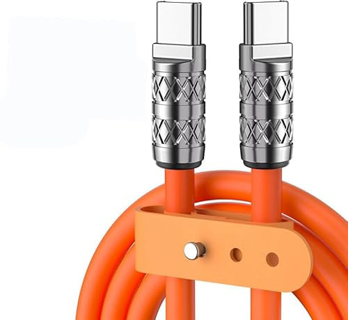 Reflex Power 1M Orange USB-C Charger Cable, Soft Silicone, Zinc Alloy Connectors, 5A/100W PD, 480Mbps Data Transfer, Fast Type-C to C Charging Power for iPhone 16/15 Pro Max,MacBook Pro M3/Air/iPad