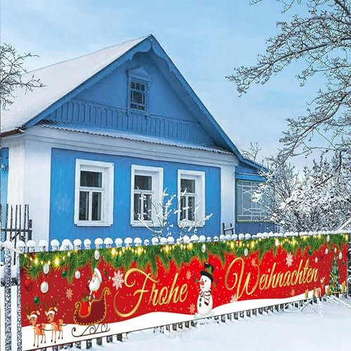 Frohe Weihnachten Banner Weihnachtsbanner Outdoor Indoor Balkon Merry Christmas Banner zum anhängen Weihnachtsdeko für Weihnachten Weihnachtsfeier Neujahr 35 * 270cm