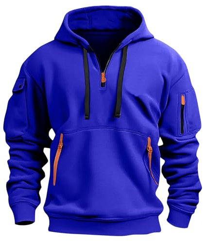 Hoodie Herren Oversize Winter Dicke Kapuzenpulli Casual Sweatshirt Hip Hop Outdoor Kapuzenpullover Personalisierte Hoodie Langarm Pullover mit Taschen Kordelzug 2024 Winter Pulli(Royal Blue,L)