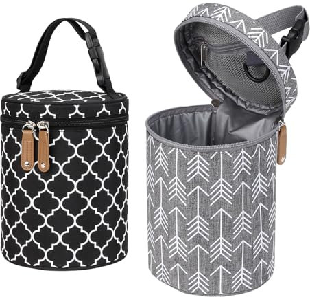 ULVBABI Insulated Baby Bottle Thermal Bag, Portable Breast Milk Cooler Bag Fits 4 Baby Bottles with Ice Pack & Shoulder Strap, Tote Storage Bag Portable Milk Bottle Holder & Carrier (Black & Grey)