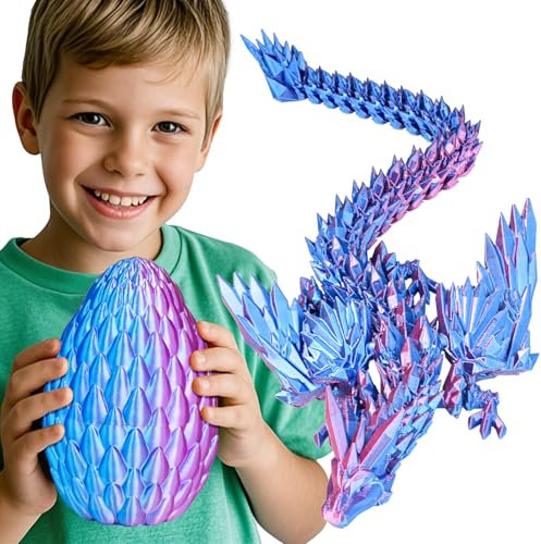 Olee Odee 3D gedruckte Drachen Eier mit beweglichem Drachen Sammler Figuren Fidget Spielzeug für Erwachsene Kinder Geburtstags Oster Regal Dekoration Aquarium,Blau Rosa,L (H: 18 cm)