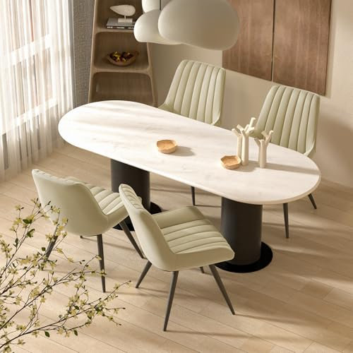 Hawthyhome Esszimmerstühle 4er Set | Polsterstühle mit 5 cm Sitzkissen • künstlicher Stoff Dining Chair • Küchenstuhl mit Rückenlehne • Moderne Sessel • Metallbeine • Beige FU01043BE-4