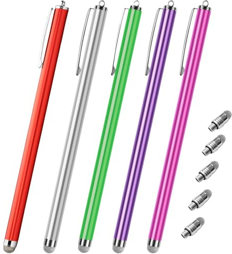 Lot de 5 stylets extra longs pour écrans tactiles compatibles avec iPad, iPhone, Android, tablette, ordinateur portable, Surface Chromebook, haute sensibilité et pointe fine