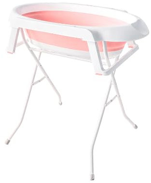 OHMG Faltbar Babybadewanne,Große Babywanne faltbar,Kinderbadewanne mit Badesitz,für Babys von 0-3Monaten mit Gestell, Faltbare Babybadewanne mit Gestell (Rosa-66x61x82cm)
