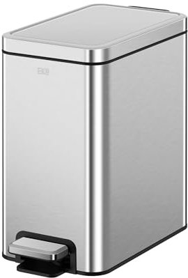 EKO 6-Litre Stella Slim Step Bin, Fingerprint-Resistant Stainless Steel Pedal Rubbish Bin with Removable Inner Liner (Silver)