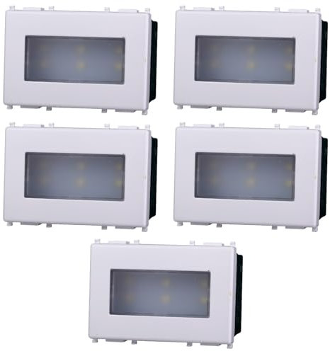 5 MODULI SEGNAPASSO, BIANCO, COMPATIBILE CON VIMAR PLANA, LAMPADA LED BIANCO FREDDO 6000K, LUCE NOTTURNA, MODULI E FRUTTI 100% COMPATIBILI, MATERIALI DI ALTA QUALITA'