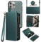 Asuwish Phone Case for iPhone 15 Pro Max 6.7 inch Zipper Wallet Detachable Cell Cover with Screen Protector Crossbody Lanyard Strap Flip Card Holder Slot Phone15 15Pro i15 ProMax 15ProMax Dark Green