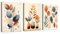 3 Pcs Boho Eucalyptus Feuille Tableau Décoration Murale Salon Impression sur Toile Nature Orange Botanique Feuilles Image sur Toile Peintures sur Toile Décor Murale pour Chambre Maison Bain 50x70cmx3