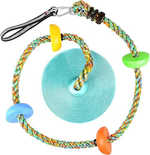 LittleBoyny Kletterseil Schaukel Baum Kinderschaukel mit Plattform und Scheibenschaukel Sitz Set Spielset Zubehör (himmelblau Schaukel)