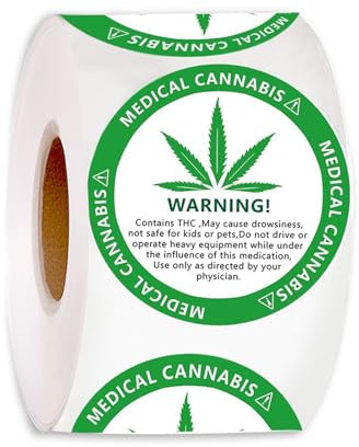 THC-Warnaufkleber – 1,5 Runde Klebeetiketten für Cannabis – Für Beutel, Gläser, Phiolen & Behälter – Medizinisches Marihuana Sicherheitsetikett – Leicht abziehbare Rolle, 500 Stück(Grün)