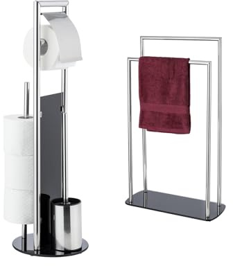 WENKO Garnitur, 3in1 WC-Set mit Toilettenpapierhalter & Bürstenhalter | freistehender Handtuchständer, 6801 g, silber glänzend, Mod. Ravina