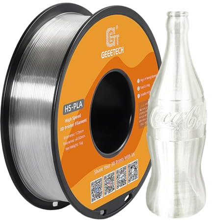 GEEETECH Transparent PLA, HS PLA Filament 1,75mm, High Speed PLA für 0-600 mm/s Hochgeschwindigkeitsdruck, 1 Spule 1kg