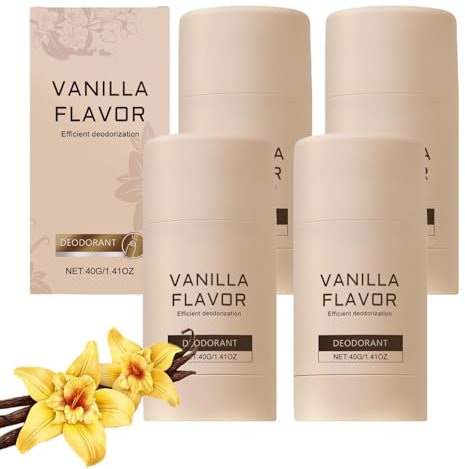 Vanilla Body Deodorant Stick,naturaliy Refillable Roll on Deodorant,travel Size Long Lasting Perfume,skin Protection,72 Hour Odor Control,no Residue or Irritation,suitable for Women and Men (4pcs)