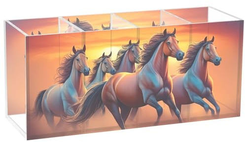 Porte-crayons personnalisé en acrylique marron avec cheval au galop mignon pour loisirs créatifs, marqueurs, pinceaux, pot de rangement esthétique de bureau