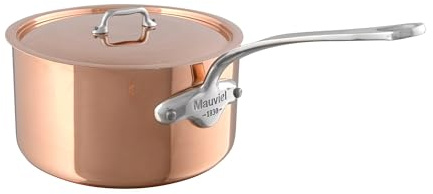 Mauviel M'3 S Copper Sauce Pan With Lid, Cast Stainless Steel Handle, 1.8-Qt, Made In France