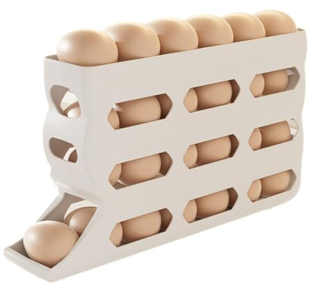 Nybhyjka Egg Organizer for Refrigerator | 4 Layers Automatic Rolling Egg Tray,30 Capacity Anti-Slip Easy-Clean Space-Saving Keeper for Picnic Prep Farm Packaging