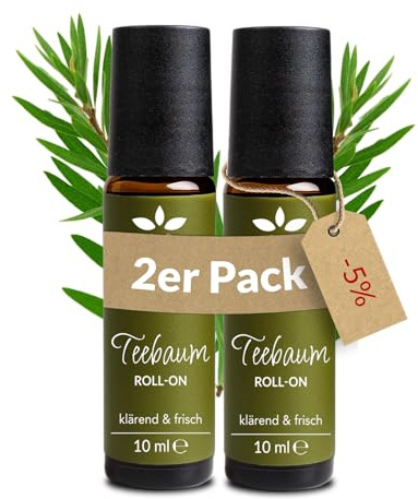 Heldengrün® BIO Teebaum Roll On [100% NATURREIN] für Pickel & Haut 2x10 ml | Dermatologisch getestet · SOS-Pflege bei Unreinheiten · 2-in-1: reinigt & pflegt · Deutsches Startup