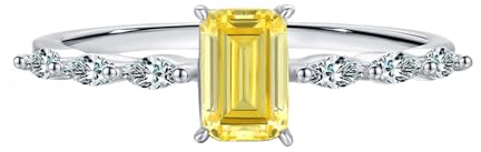 Skcess 14K Weißgold Trauringe Gelb Citrin 7mm, Rund mit Gelbem, Rechteckigem Zirkonia Trauringe Damen Größe 54 (17.2)