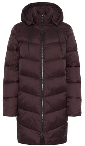 KAFFE Women's Jacket Quilted High Neck Hip Length Zipper and Buttons Casual Fit Outerwear, Fudge, 14