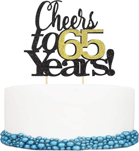 KSHGTB 1Pcs “Cheers to 65 Years” Cake Topper - Happy 65th Birthday Cake Topper | 65th Anniversary Party Decorations | Birthday Cake Topper for Women & Men