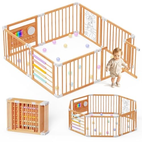 Baby Playpen 160x160x61cm, Foldable, Indoor for Babies and Toddlers -8 PCS | Built-In Activity Toys,Tool-Free Assembly,Flexible Shape Adjustment,1.5 CM NARROW SPACING,Baby-Friendly Dimensions
