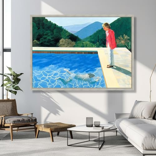 Affiches et impressions classiques inspirées de David Hockney, peinture sur toile représentant une scène de piscine, art mural figuratif moderne, décoration d'intérieur (80 x 120 cm, sans cadre)