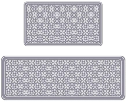 Hobbspring 2 Stück Küchenmatten Set Blumen Geometrie Gummi Teppiche für Badezimmer Küchen Läuferteppich rutschfest für Innen Eingangsbereich Flur Boden Deko 43x76-120cm Grau