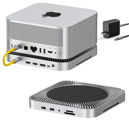 RayCue 10-in-1 80Gbps Dock for Mac Studio (M4 Max/M3 Ultra) | Dual SSD Bays (Up to 16TB), 2X HDMI 2.1, DisplayPort 2.1, CFexpress Card Reader, 45W PD Input, Hi-Fi Audio, Precision-Aluminum Design