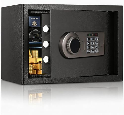 17L Digital Safe Box with Keys, Heavy Duty Home Safe Box with Alarm & Sensor Light, Fireproof Safe Cabinet for Cash & Jewelry - Home, Hotel, Office Use, Wall or Floor Mount