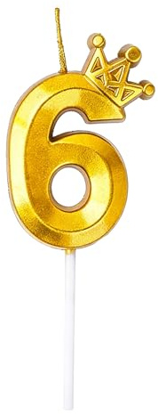 Fesnova Kerze 6. Geburtstag, Gold Glitzer 3D Zahlen Geburtstagskerzen mit Krone Geburtstagskerzen, 6 Geburtstagskerzen Zahlen, Cake Topper 6. Geburtstag, für Jungen und Mädchen Geburtstagsdekorationen