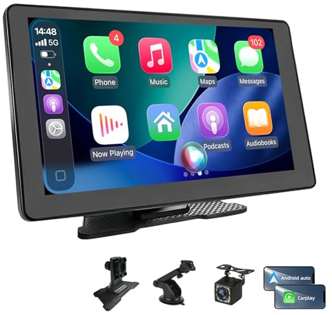 9 Inch Portable Wireless Carplay & Android Auto Screen for Car | Car Play Screen With Waterproof Backup Camera, Portable Car Stereo Support Mirror Link, Plug & Play and Easy to Install