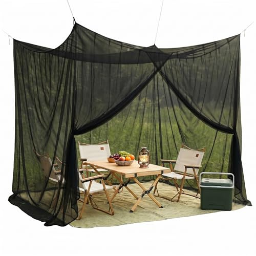 Moskitonetz 300x300x250cm, Outdoor Insektenschutz für Pavillon Garten Terrasse Camping Bett, 220 Mesh Feinmaschig mit 1 Tür, Moskitonetz Outdoor Reise Terrasse Fliegennetz (Schwarz, XXL)
