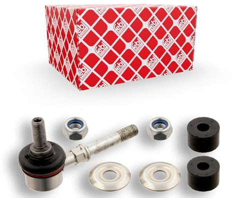 febi bilstein 27981 Verbindungsstange mit Lagern, Unterlegscheiben und Muttern, 1 Stück | Kompatibel mit: MITSUBISHI COLT III, LANCER IV, LANCER IV Schrägheck
