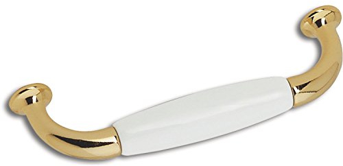 Möbelgriff Lochabstand 96 mm,Breite 110mm,Porzellan/Zinkdruckguss weiß/vergoldet