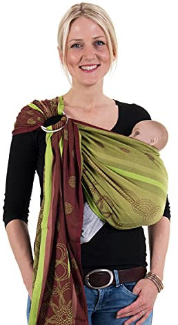 Hoppediz Ring-Sling, Baby-Tragetuch ab Geburt, 100 % schadstoffgeprüfte Baumwolle, Design Marrakesch kiwi