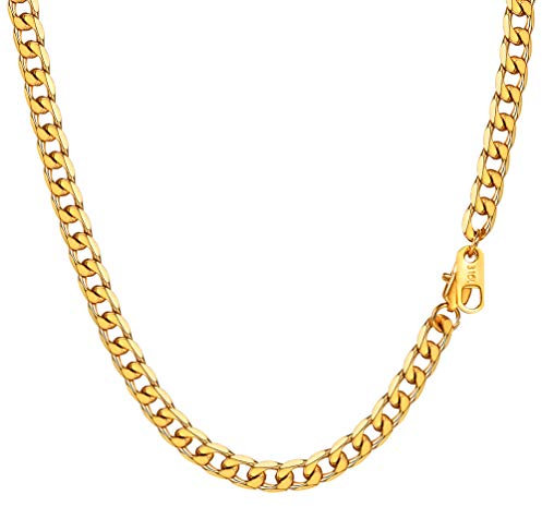 PROSTEEL Herren Halskette Edelstahl Panzerkette 5mm Breite schwer Glieder Link Gliederkette Herren Hip-Hop Kette, 71CM lang, Gold