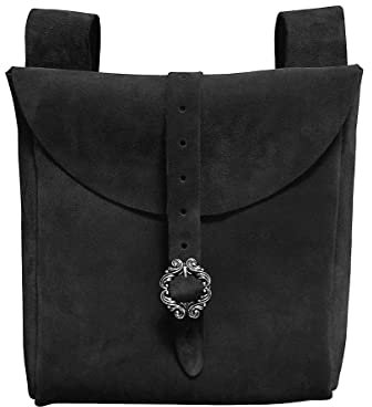Andracor Mittelalter LARP Zubehör große Gürteltasche aus echtem Leder - 22 x 22 cm - schwarz