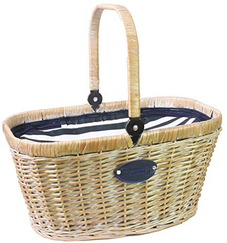 Les Jardins de la Comtesse - Korb Chantilly Marine - gebleichter Weide/Blauer Stoff/weißen Streifen - Kühlfach/Für den Einkauf auf dem Markt/Picknick/Strand/umklappbarer Henkel - 48 x 29 x 27 cm