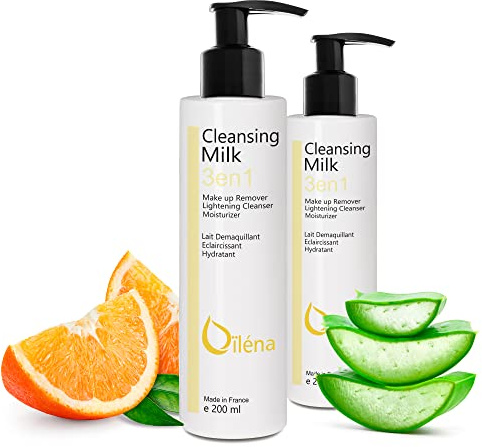 Latte Micellare, Detergente Viso, con Vitamina E e Aloe Vera, 3 in 1, Struccante, Anti-Macchie, Pori, Latte Idratante, Contorno occhi, Trucco Waterproof, Imperfezioni, 2 X 200 ml