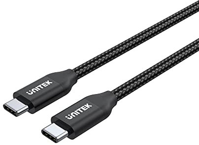 UNITEK Cable USB C a USB C de 2 metros, 100 W, 20 V/5 A, carga rápida, cable de sincronización para dispositivos USB tipo C, trenzado de nailon duradero, color negro