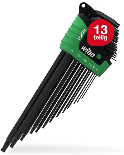 Wiha Juego de llaves Allen en soporte ErgoStar TORX® con cabeza esférica, de 14 unid., acabado en oxidación negra (43847)