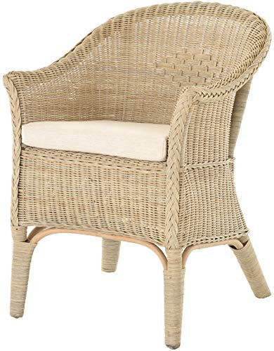 korb.outlet Rattan-Sessel Natur/Esszimmersessel Korb-Sessel inkl. Polster Beige/Rattanmöbel Rattansessel Rattanstuhl mit Armlehnen Lounge Flechtsessel (Grau, mit Polster)