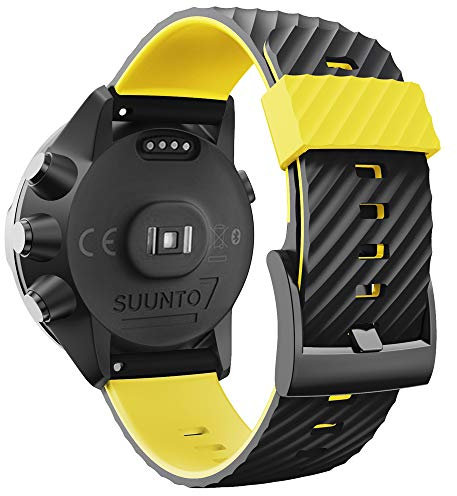 WIIKAI Armband Ersatzarmbänder kompatibel für suunto 7/9/9 baro/spartan sport/D5 Silikon Ersatz Uhrenarmbänder.(Schwarz + Gelb)