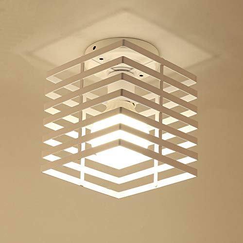 iDEGU Deckenleuchte 16cm Industrial Design Würfel-Käfig Lampenschirm aus Eisen Vintage Lampe E27 Deckenlampe für Schlafzimmer Küche Flur (Weiß)