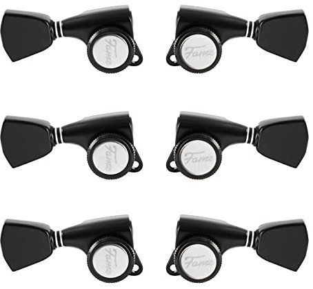 Fame 334KSM Locking Tuners 3+3, Schwarz, Stimm-Mechaniken für E-/Westerngitarre, Backlocking-Funktion, 1:18 Übersetzungsverhältnis, Passend für 3+3 Kopfplatten, 10mm Bohrungen, Inklusive