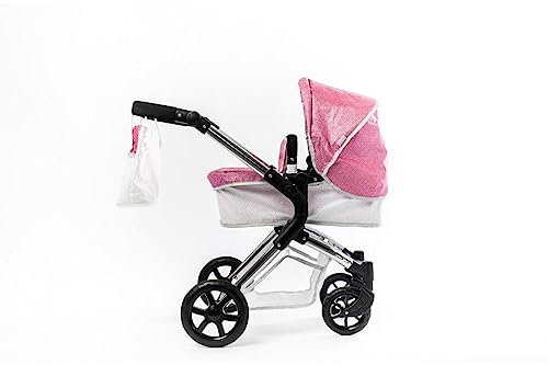 Poussette Roma Stephanie Sparkle pour poupées de 3 à 9 Ans, Poussette Rose 2 en 1 avec siège ou nacelle, Pliable pour poupée de 40 cm, idéale pour Les bébés reborns.